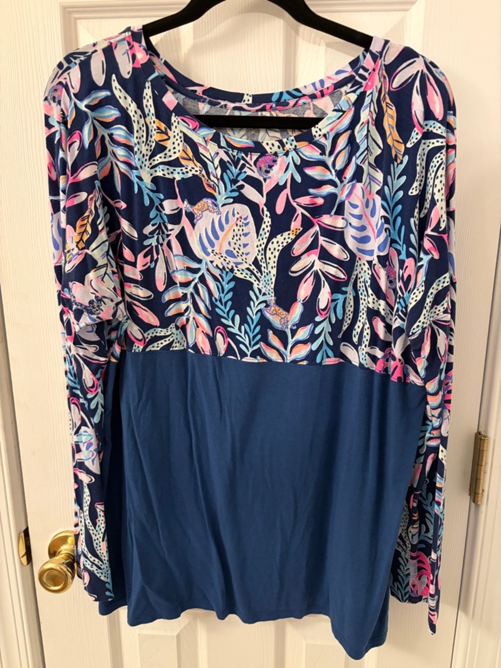 Lilly Pulitzer Navy Blue Floral Mix Finn Long Sleeve Tee